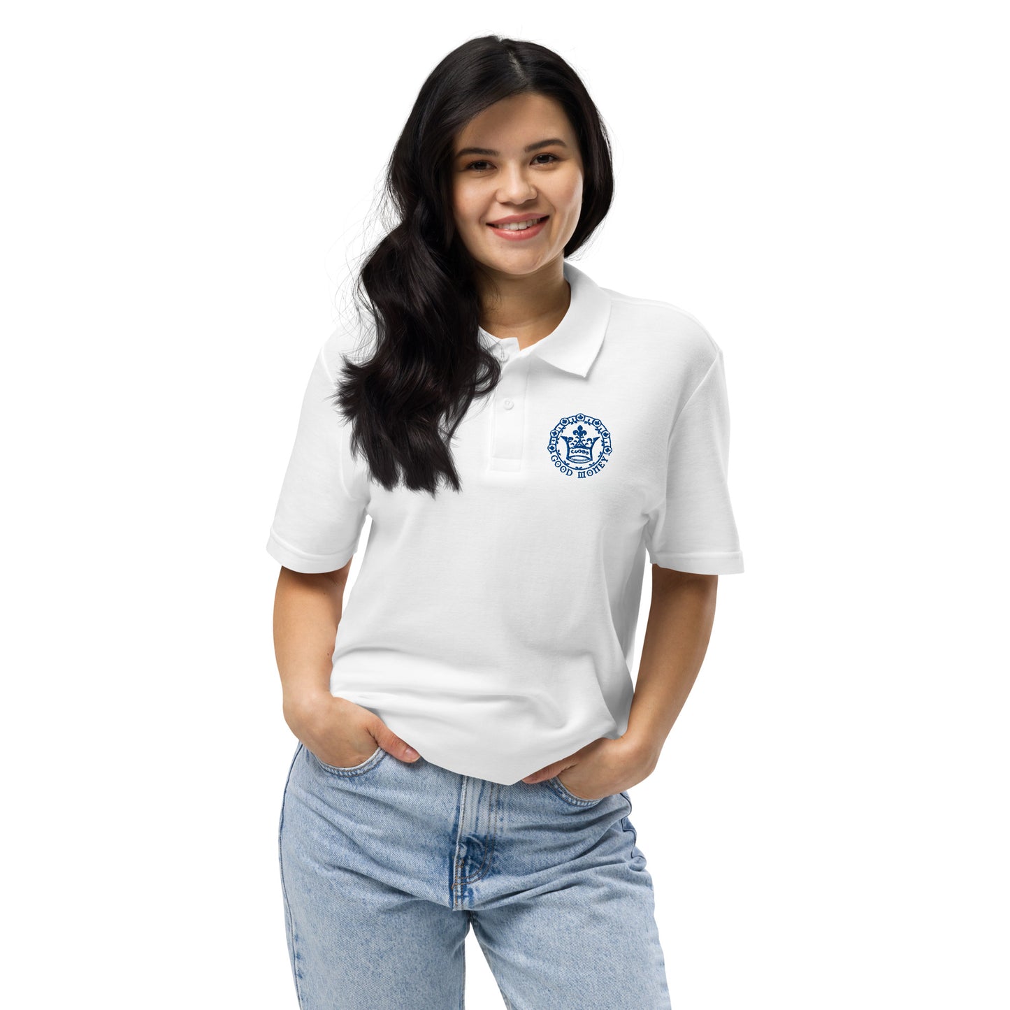 Good Money (Embroidered Blue) - Unisex pique polo shirt