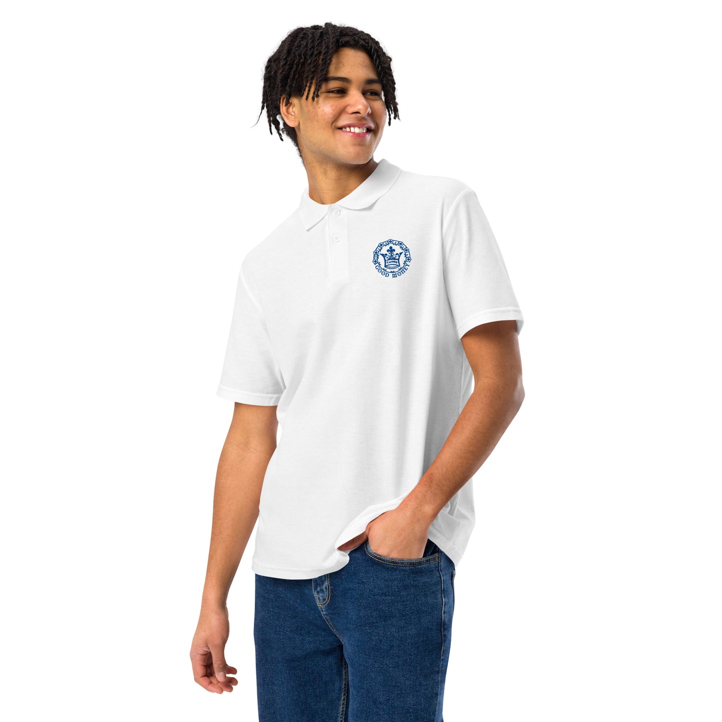 Good Money (Embroidered Blue) - Unisex pique polo shirt